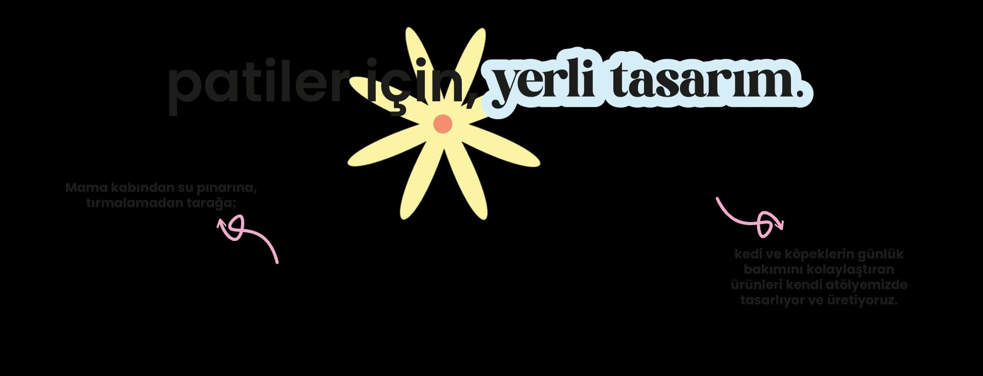Patiler için yerli tasarım. Mama kabından su pınarına, tırmalamadan tarağa; kedi ve köpeklerin günlük bakımını kolaylaştıran ürünleri kendi atölyemizde tasarlıyor ve üretiyoruz.