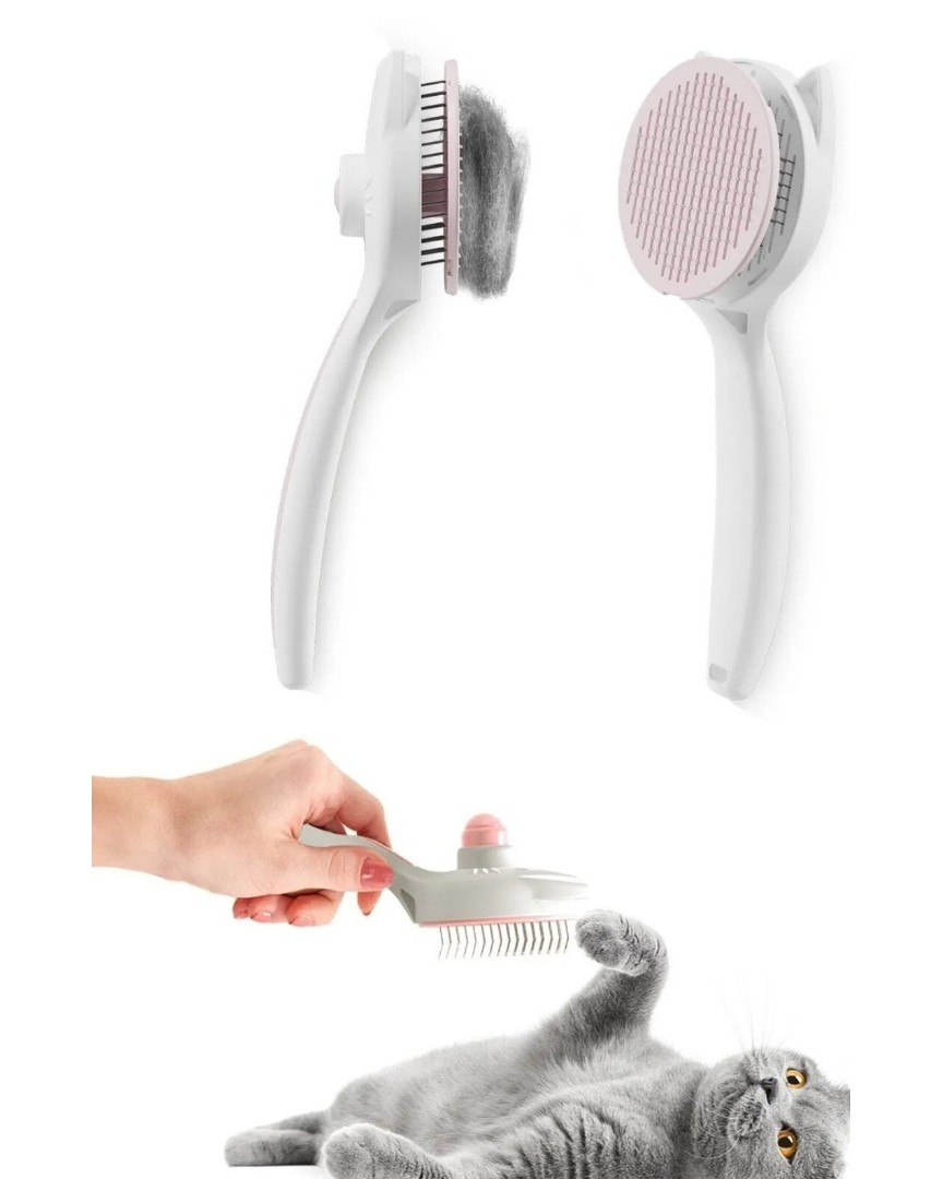 Kedi Köpek Tarağı – Otomatik Temizlenen Düğmeli Evcil Hayvan Tarağı, Masaj Etkili Yumuşak Tarama Fırçası, Kolay Temizlenen Pratik Kedi Tarak Fırçası (PEMBE) ATAPET