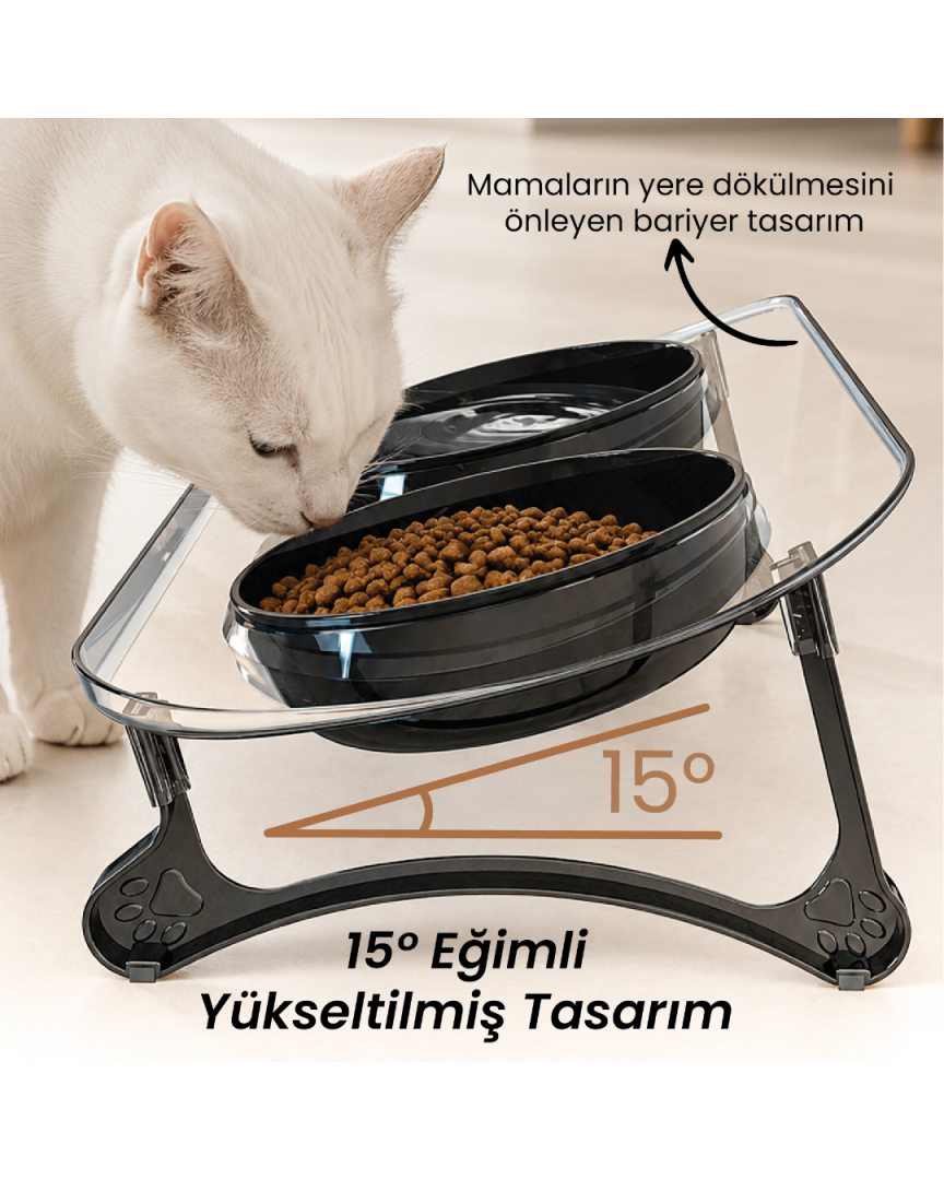 Kedi Mama Kabı, Kedi Köpek Mama ve Su Kabı, Çift Kaseli 15° Eğimli Yükseltilmiş Mama Kabı Kedi Mama Kabı, Kedi Köpek Mama ve Su Kabı, Çift Kaseli 15° Eğimli Yükseltilmiş Mama Kabı