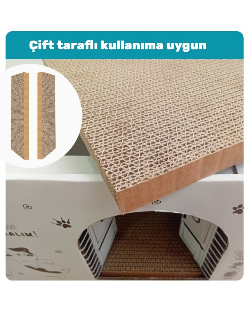 Karton Kedi Tırmalama ve Dinlenme Evi – Karton Kedi Tırmalama, Dayanıklı Yapılı Karton Kedi Tırmalama Evi, XL Boy Karton Kedi Evi, Büyük ve Uzun Kedilere Uygun Karton Kedi Evleri Modeli ATAPET
