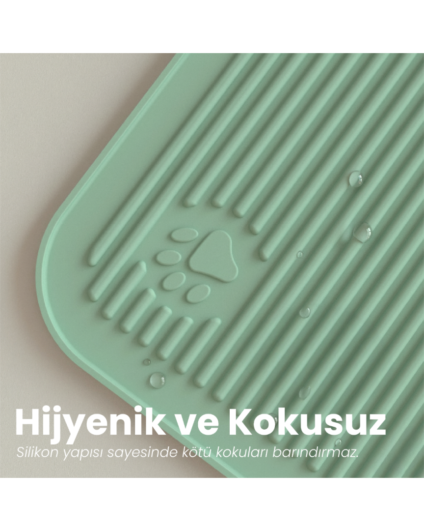 Silikon Kedi Kumu Paspası Yeşil  Yıkanabilir Kedi Tuvaleti Matı 40x60  Kedi Mama Matı