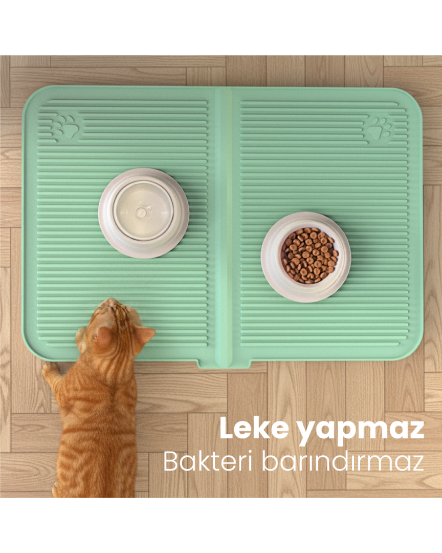 Silikon Kedi Kumu Paspası Yeşil  Yıkanabilir Kedi Tuvaleti Matı 40x60  Kedi Mama Matı