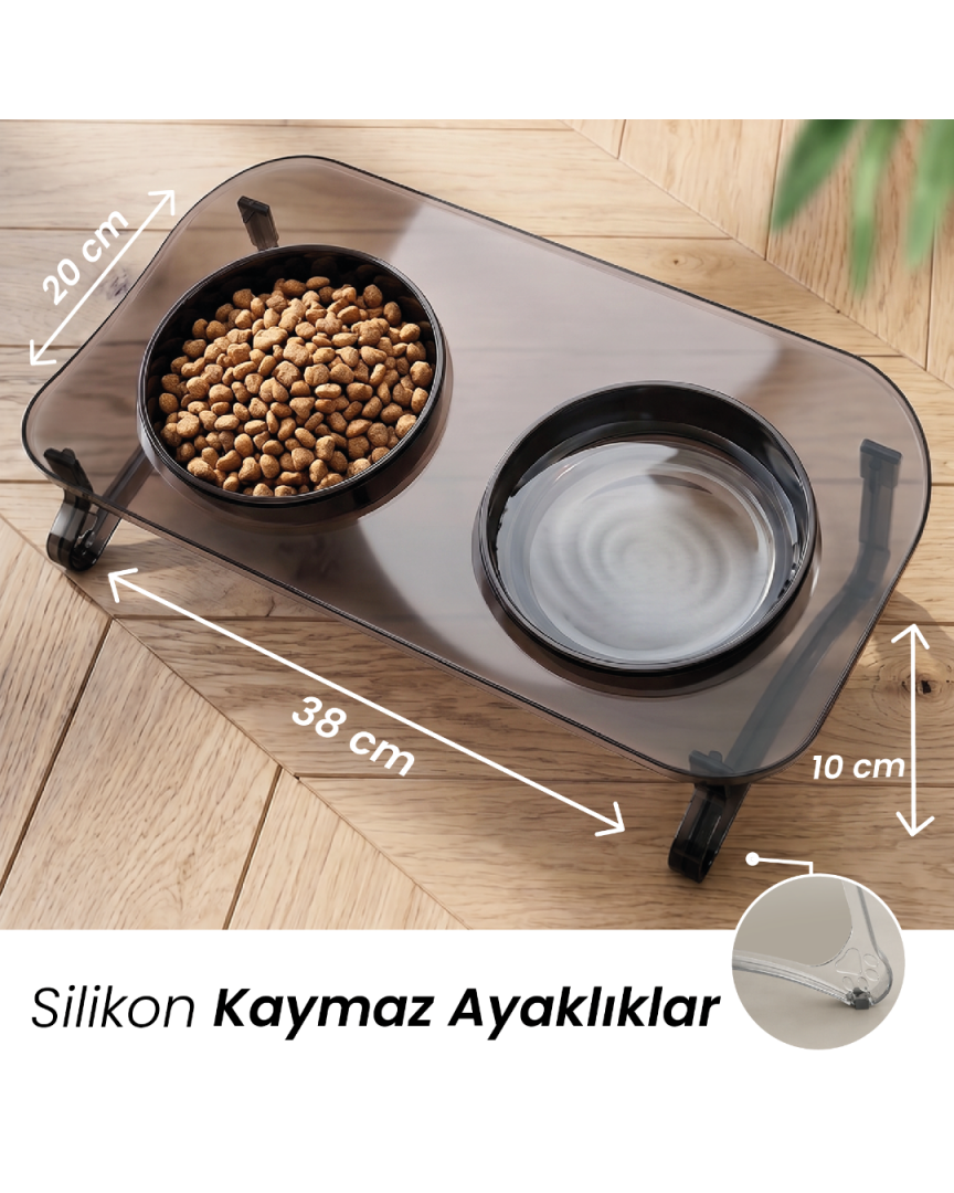 Kedi Mama Kabı, Kedi Köpek Mama ve Su Kabı, Çift Kaseli 15° Eğimli Yükseltilmiş Mama Kabı