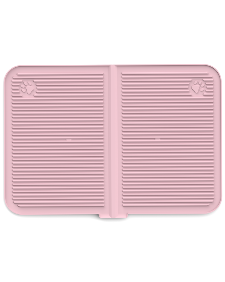 Silikon Kum Ve Mama Matı Havuzlu Yıkanabilir Kedi Tuvaleti Önü Kedi Kumu Paspası Büyük Boy 40x60 ( Pembe )