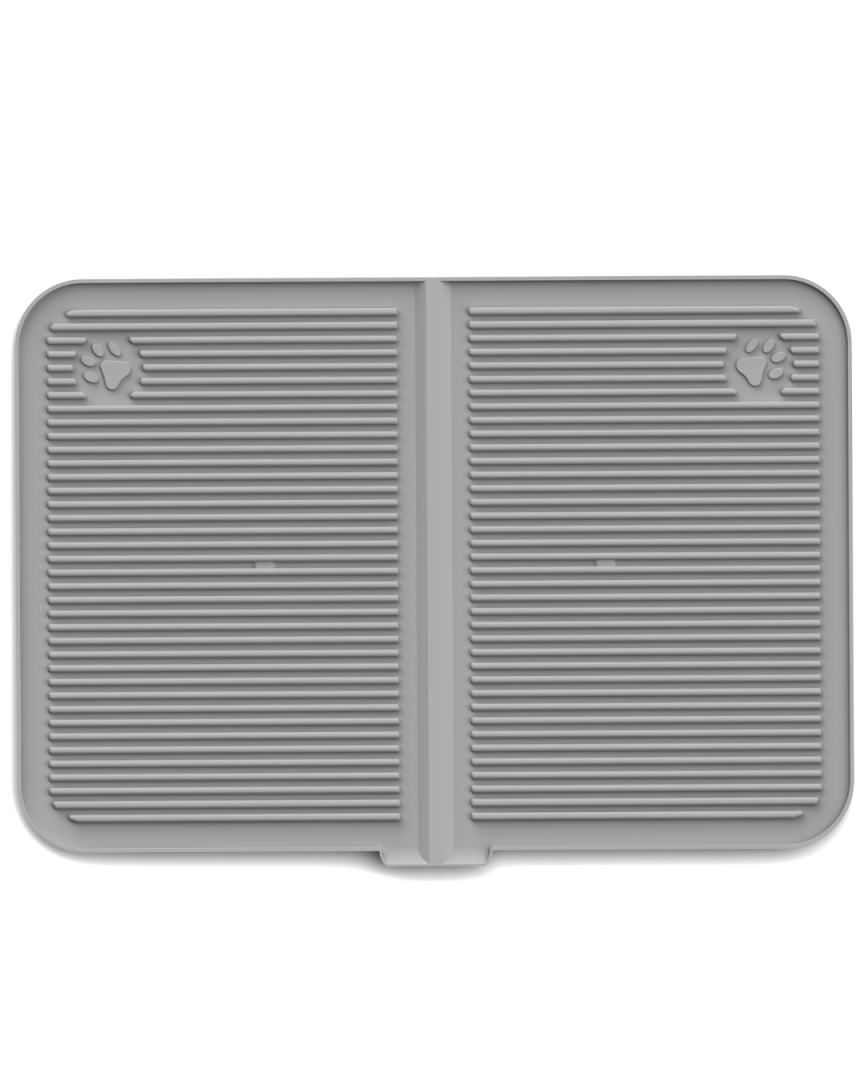 Silikon Kum Ve Mama Matı Havuzlu Yıkanabilir Kedi Tuvaleti Önü Kedi Kumu Paspası Büyük Boy 40x60  ( Gri )