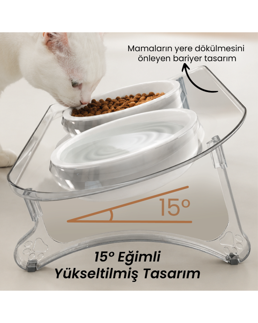 Kedi Mama Kabı, Kedi Köpek Mama ve Su Kabı, Çift Kaseli 15° Eğimli Yükseltilmiş Mama Kabı Kedi Mama Kabı, Kedi Köpek Mama ve Su Kabı, Çift Kaseli 15° Eğimli Yükseltilmiş Mama Kabı