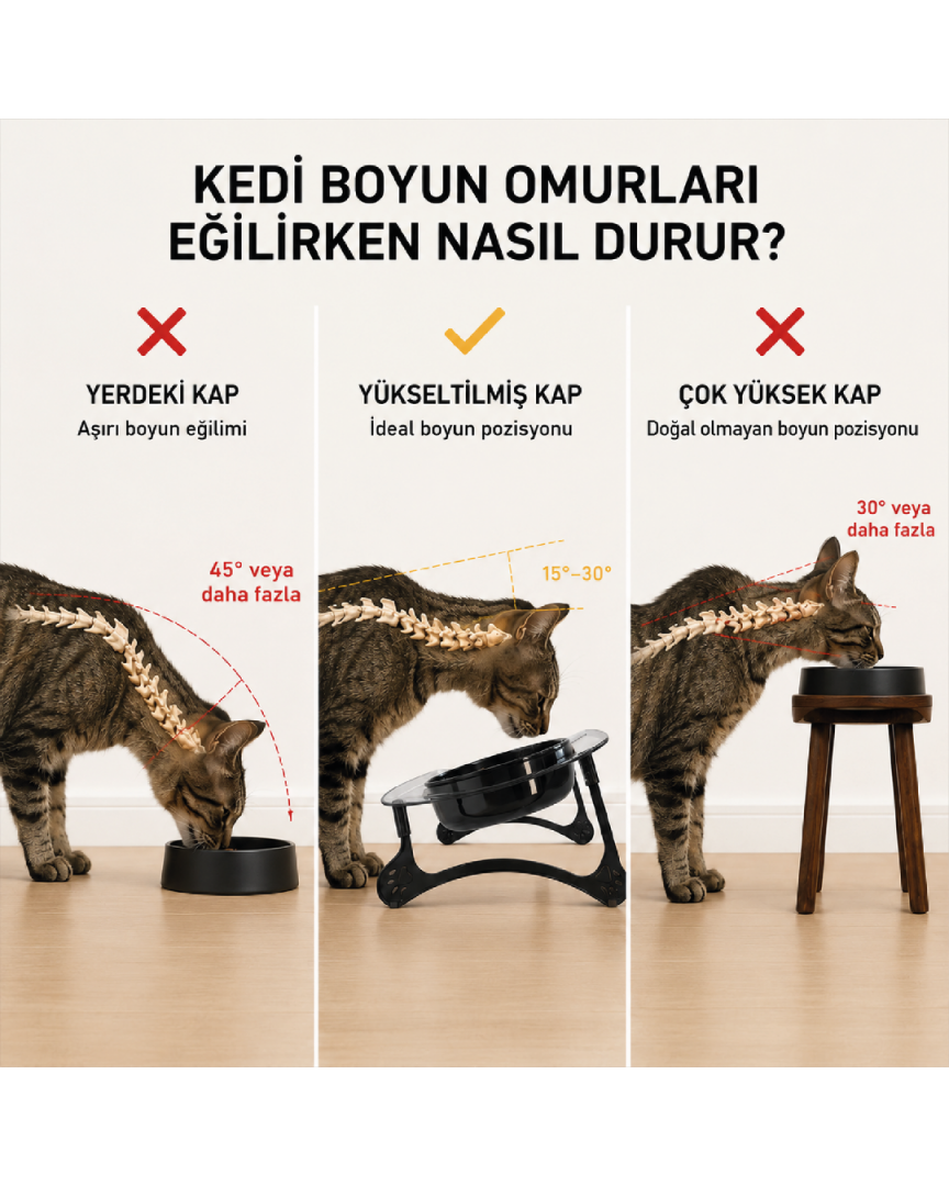 Kedi Mama Kabı, Kedi Köpek Mama ve Su Kabı, Çift Kaseli 15° Eğimli Yükseltilmiş Mama Kabı