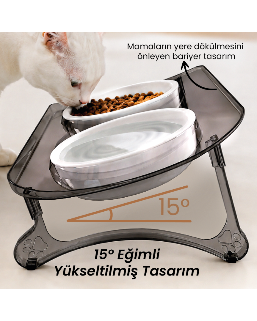 Kedi Mama Kabı, Kedi Köpek Mama ve Su Kabı, Çift Kaseli 15° Eğimli Yükseltilmiş Mama Kabı Kedi Mama Kabı, Kedi Köpek Mama ve Su Kabı, Çift Kaseli 15° Eğimli Yükseltilmiş Mama Kabı